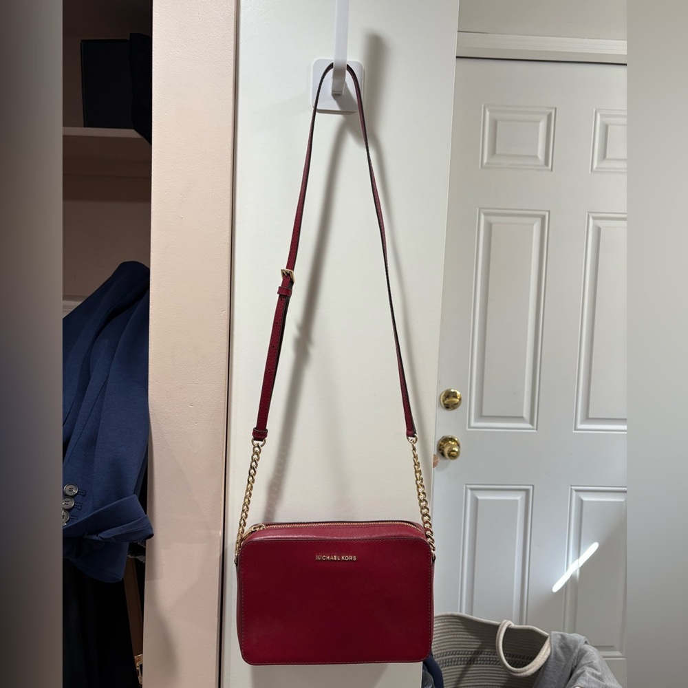 Michael Kors Burgundy Crossbody with Gold Chain